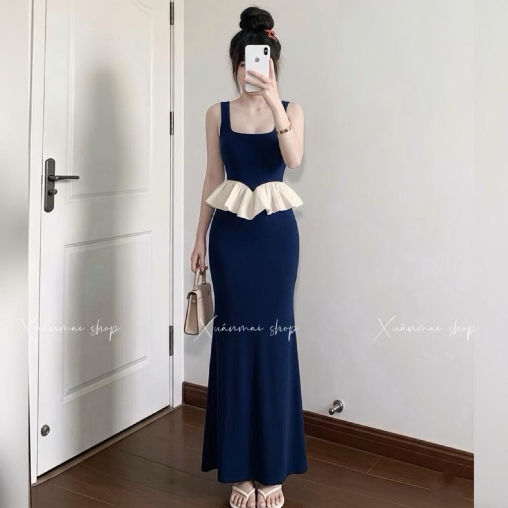 [VẠT NHỌN] Set ÁO DÂY PHỐI BÈO KEM TƠ áo dây phối bèo tơ chân váy đuôi cá Xuân Mai Shop