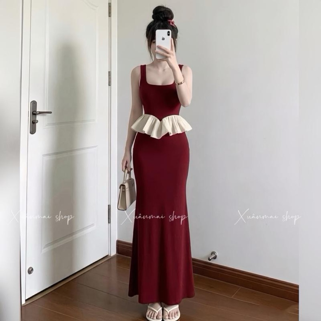 [VẠT NHỌN] Set ÁO DÂY PHỐI BÈO KEM TƠ áo dây phối bèo tơ chân váy đuôi cá Xuân Mai Shop