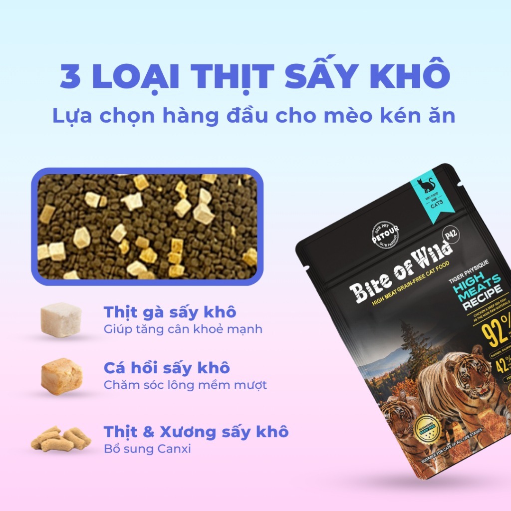 Hạt Cho Mèo Bite Of Wild Cao Cấp P42 1Kg Chứa 92% Hàm Lượng Thịt Mix Kèm Viên Sấy Khô