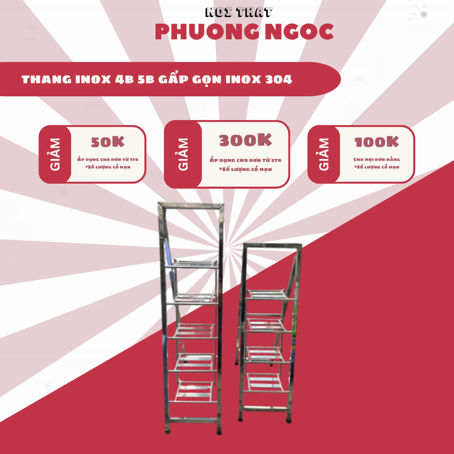 Thang inox gấp gọn dùng trong nhà hoặc ngoài trời inox 100% sử dụng chắc chắn,an toàn