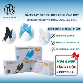 COMBO 5 hộp găng tay cao su không bột NITRILE bao tay y tế sử dụng 1 lần tiện lợi không mùi siêu dai nấu ăn,massa,spa