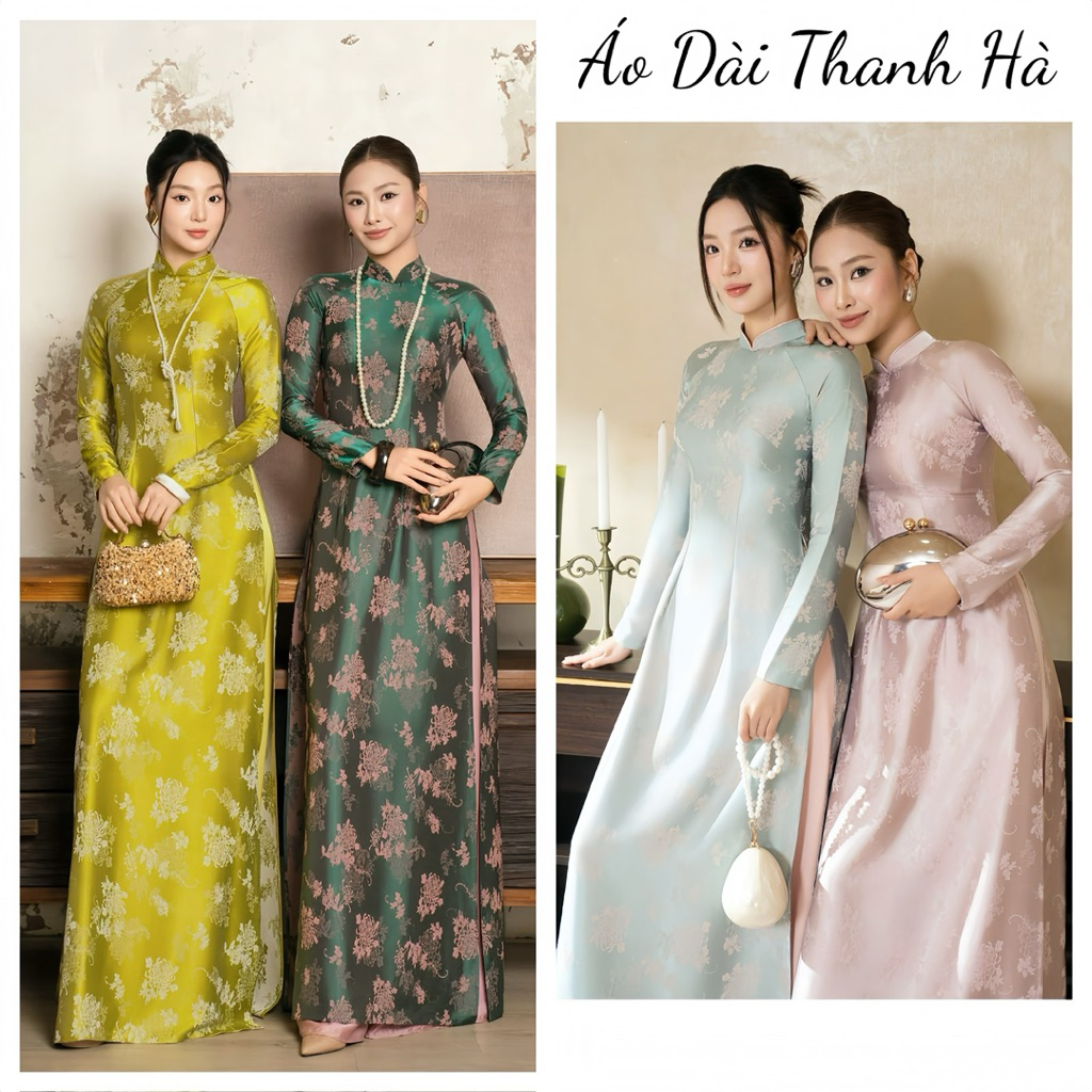 Áo Dài DUYÊN NHÃ Cúc Đóa Truyền Thống, Form Ôm Tôn Dáng, Chất Gấm Sang Trọng - Áo Dài Thanh Hà