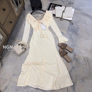 Váy Maxi Body Cổ Bèo Tay Loe KAB [Sẵn Ship]