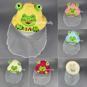 Mũ kèm khăn vôn che nắng vải cotton cho trẻ em, Nón vải voan chắn gió cản bụi trẻ sơ sinh