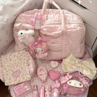 Túi Du Lịch Chần Bông Trái Tim Hồng Pastel 2026 –Túi Xách Nữ Phong Cách Hàn Quốc,Đi Biển Picnic, Gym Yoga, Daily Đi Học
