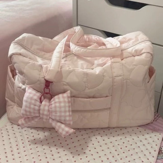 Túi Du Lịch Chần Bông Trái Tim Hồng Pastel 2026 –Túi Xách Nữ Phong Cách Hàn Quốc,Đi Biển Picnic, Gym Yoga, Daily Đi Học
