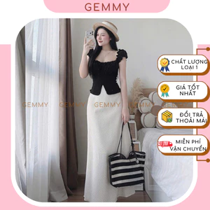 Đầm body, Váy polo nữ dáng dài đơn giản nhẹ nhàng chất đũi và cotton chấm bi cao cấp - GEMMY