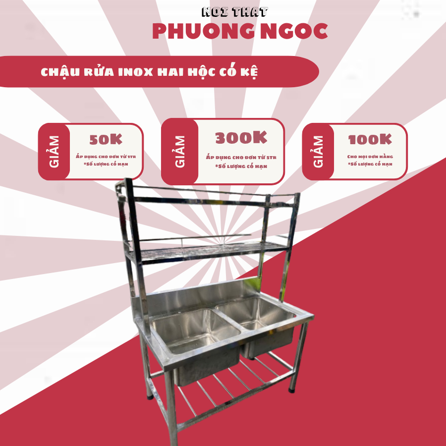 CHậu INOX Công NGHiệp hai ngăn dùng cho nhà hàng quán ăn