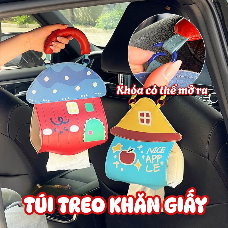 Túi Treo Khăn Giấy Da PU Chống Nước – Hộp Đựng Giấy Treo Tường Đa Năng Cho Mọi Loại Giấy