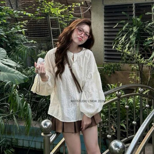 “Riona Set “ Set Áo ren boi cổ tròn tay bồng from rộng kèm chân váy xếp ly dáng ngắn ulzzang trẻ trung dễ phối đồ