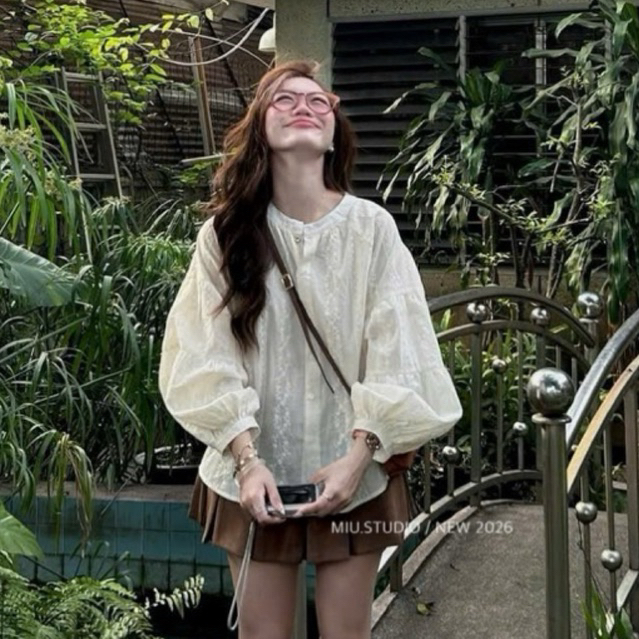 “Riona Set “ Set Áo ren boi cổ tròn tay bồng from rộng kèm chân váy xếp ly dáng ngắn ulzzang trẻ trung dễ phối đồ