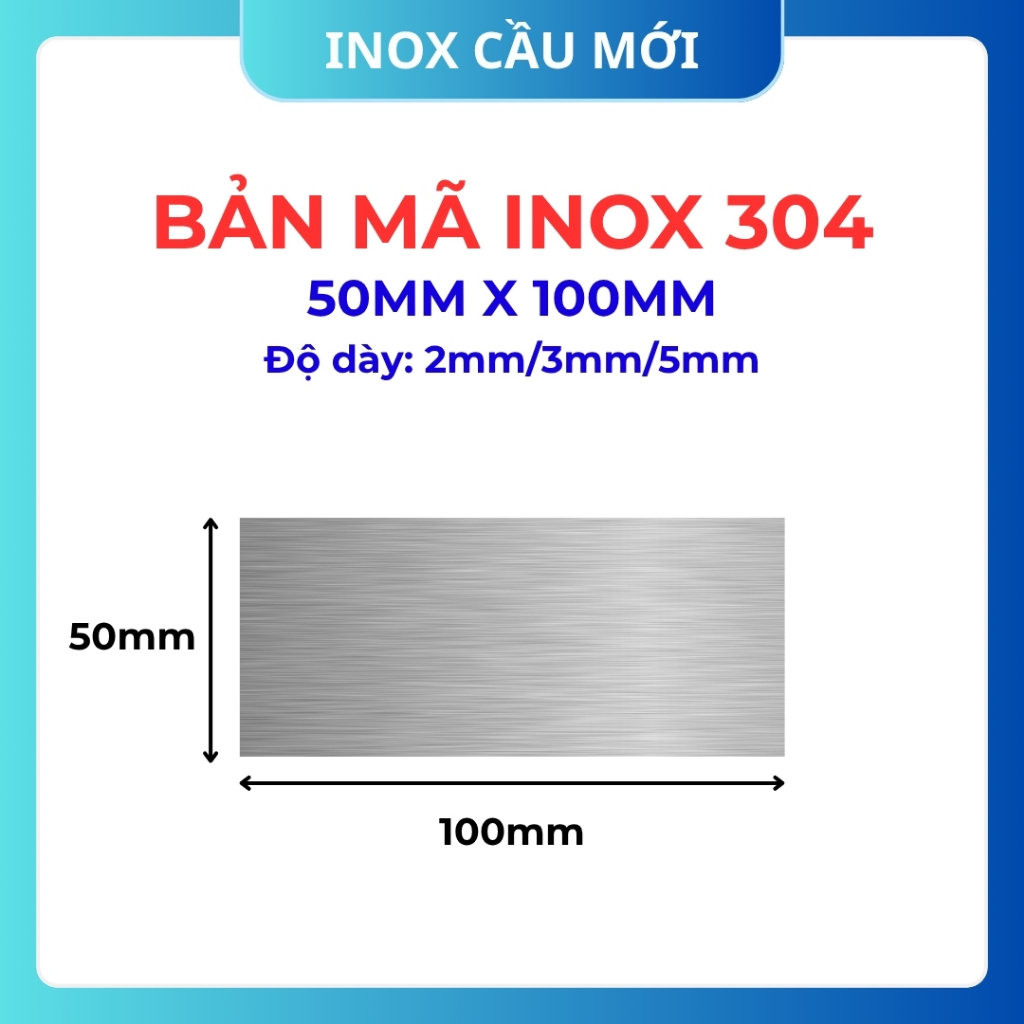 Bản mã vuông inox 304, kích thước 50x100mm, độ dày 2mm, 3mm, 5mm, cắt laser độ chính xác cao