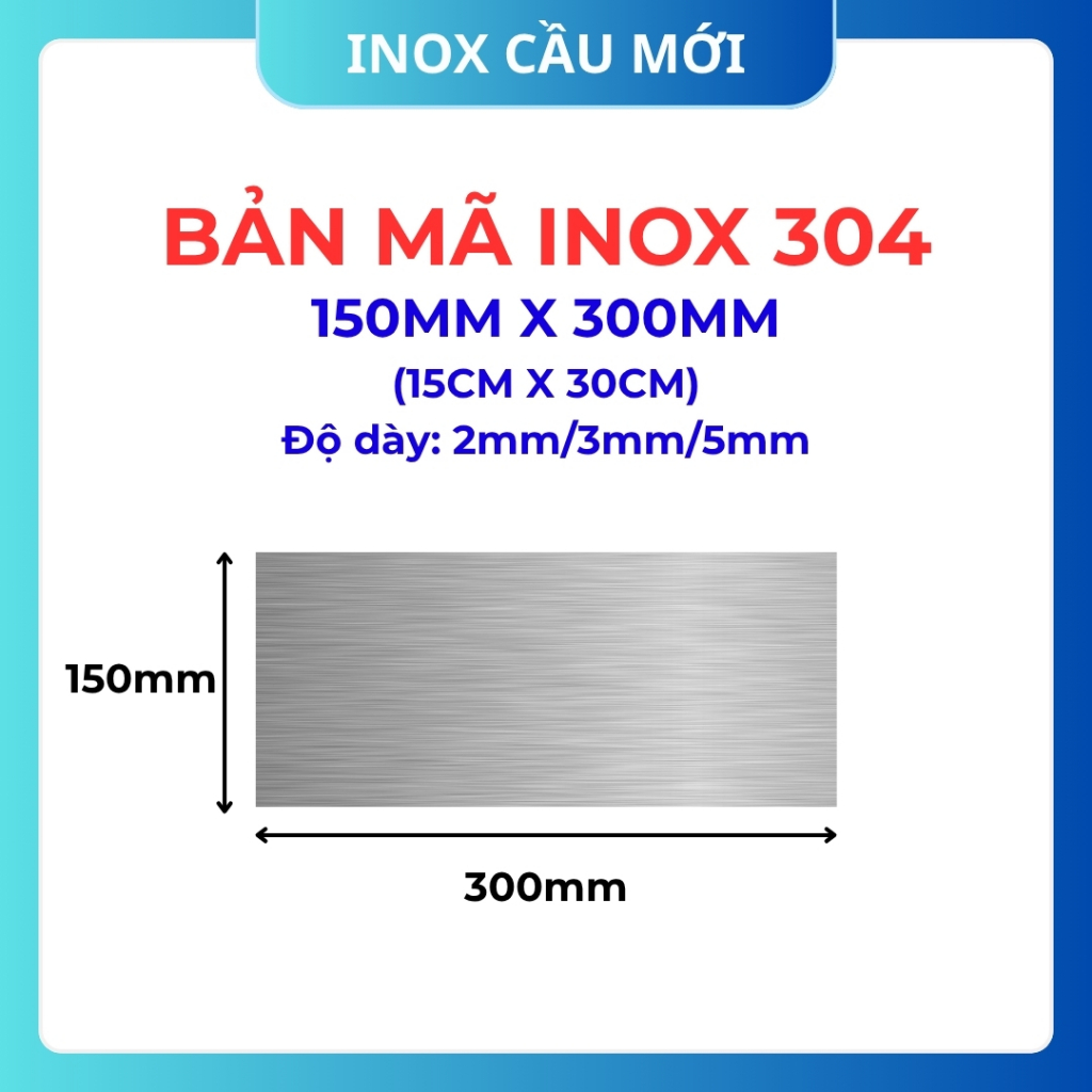 Bản mã inox 304, kích thước 150x300mm, độ dày 2mm, 3mm, 5mm, cắt laser độ chính xác cao