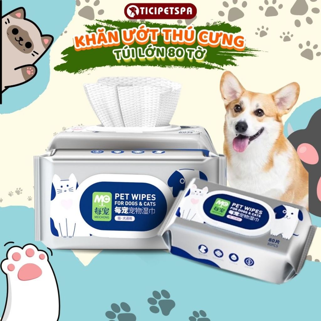 Khăn Ướt Đa Năng Kháng Khuẩn Khử Mùi Cho Thú Cưng, Vệ Sinh Toàn Thân Cho Chó Mèo - Ticipetspa