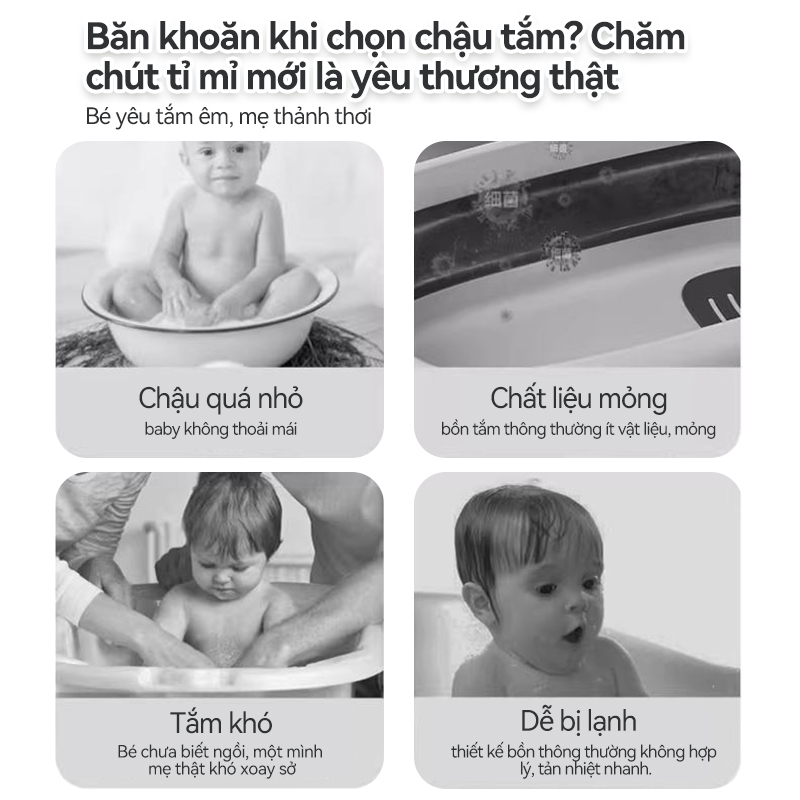 Chậu tắm gấp gọn cho bé sơ sinh MINI BEAR– Bồn tắm có nhiệt kế, thiết kế nhỏ gọn, tiện lợi