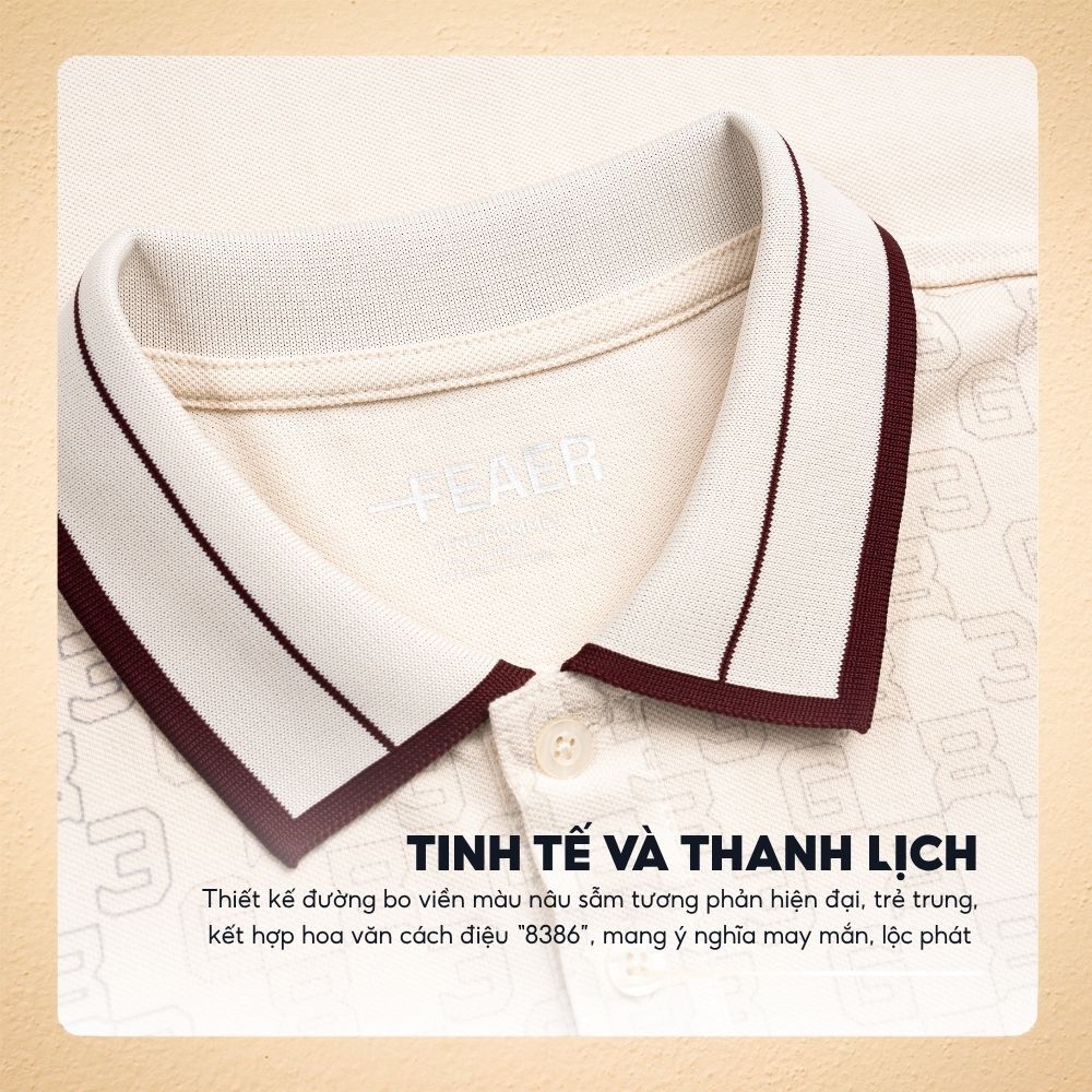 Áo polo FORTUNE, họa tiết số 83–86 cách điệu mang ý nghĩa lộc phát, phong cách thanh lịch hiện đại, form tôn body- FEAER