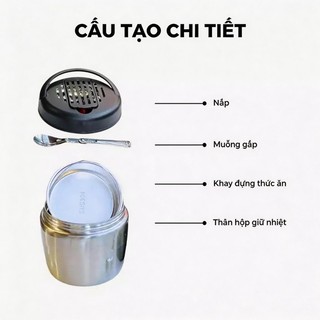 Cặp lồng giữ nhiệt, hộp đựng cơm trưa chất liệu Inox304 cao cấp, dung tích 1,2L,