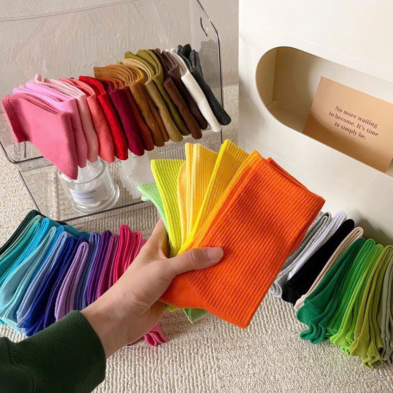Tất vớ nam nữ cổ cao basic Hàn Quốc đủ màu, chất liệu cotton co dãn, thấm hút mồ hôi - Ekiu Shop