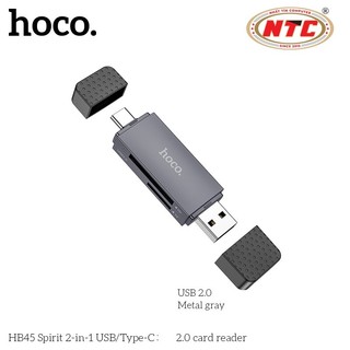 Đầu đọc thẻ nhớ 2in1 Hoco HB45 đầu USB 2.0 & TypeC - hỗ trợ khe microSD/SD (Xanh Lá)