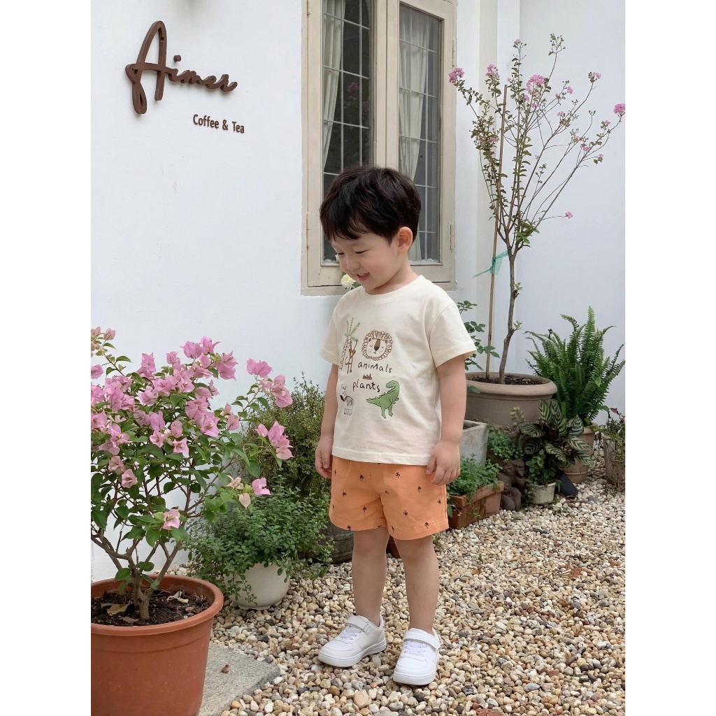 Set bộ cộc tay bé trai 1-6 tuổi Miniumbaby hình động vật cute, chất vải cotton mềm, co giãn SB2643