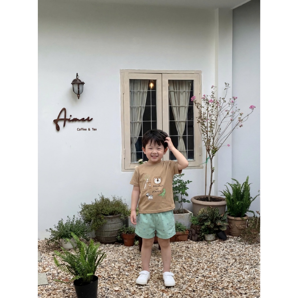 Set bộ cộc tay bé trai 1-6 tuổi Miniumbaby hình động vật cute, chất vải cotton mềm, co giãn SB2643
