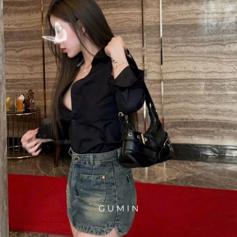 Áo sơ mi nữ công sở GUMIN thiết kế áo dáng ôm cổ bẻ tôn dáng, Áo sơ mi kiểu nữ sang chảnh cao cấp