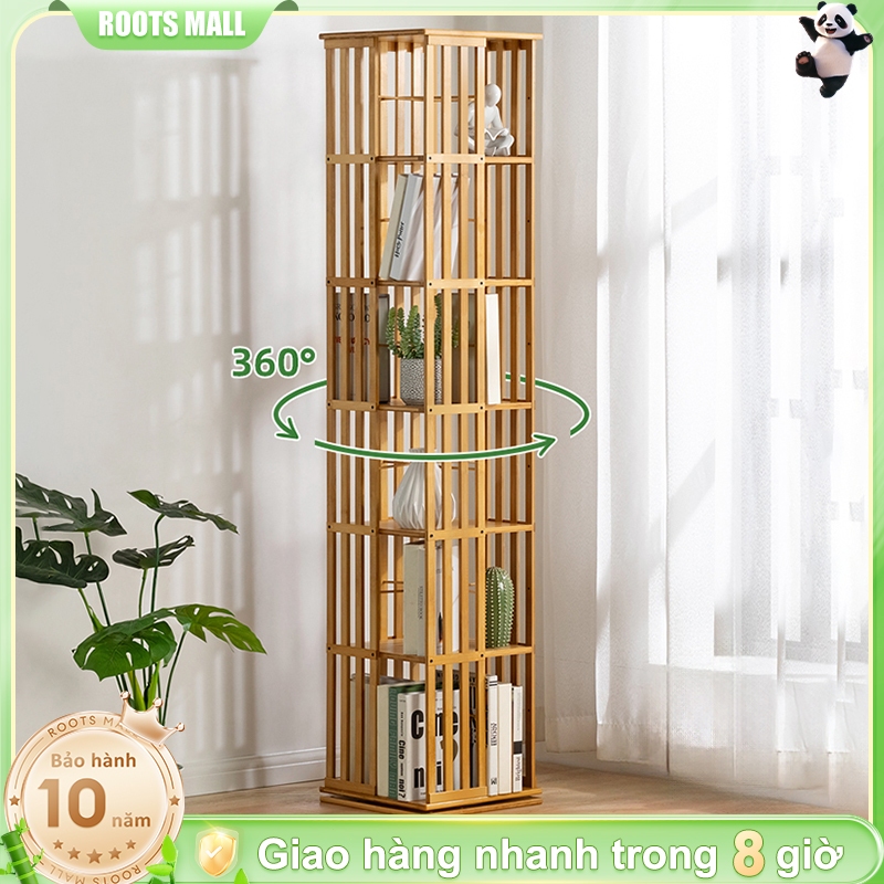 Tủ Kệ Sách Bằng Tre Tự Nhiên  Thiết Kế Tối Giản Chất Liệu Tự Nhiên Xoay 360° Kệ Đa Năng Để Sách