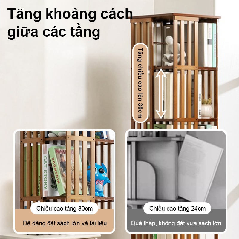 Tủ Kệ Sách Bằng Tre Tự Nhiên  Thiết Kế Tối Giản Chất Liệu Tự Nhiên Xoay 360° Kệ Đa Năng Để Sách