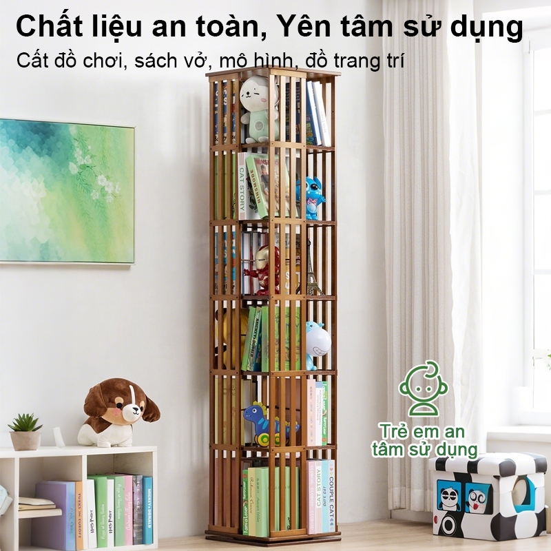 Tủ Kệ Sách Bằng Tre Tự Nhiên  Thiết Kế Tối Giản Chất Liệu Tự Nhiên Xoay 360° Kệ Đa Năng Để Sách