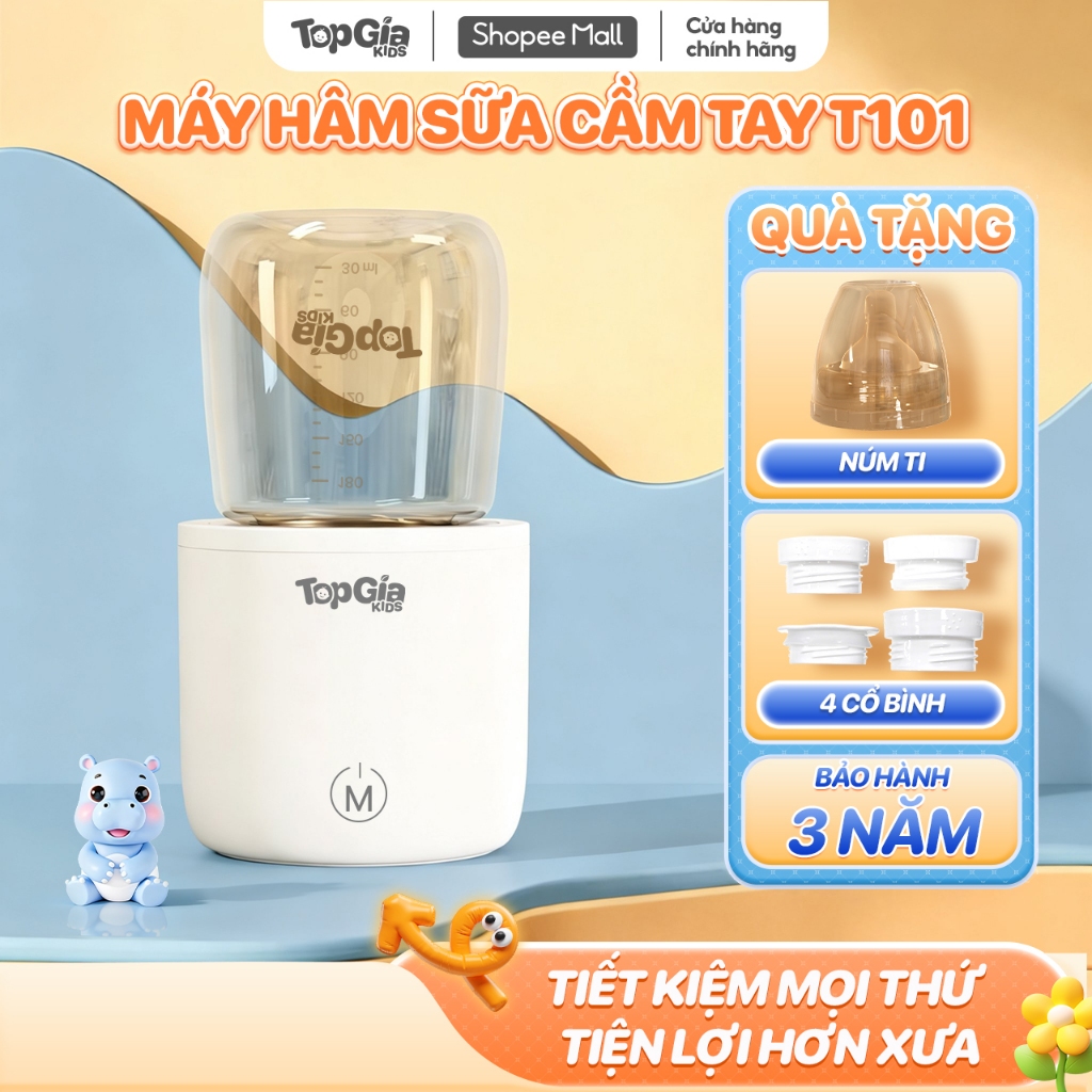 Máy hâm sữa di động cầm tay T1-01 Topgiakids máy hâm cao cấp kèm 4 cổ nối tiện lợi bảo hành 3 năm