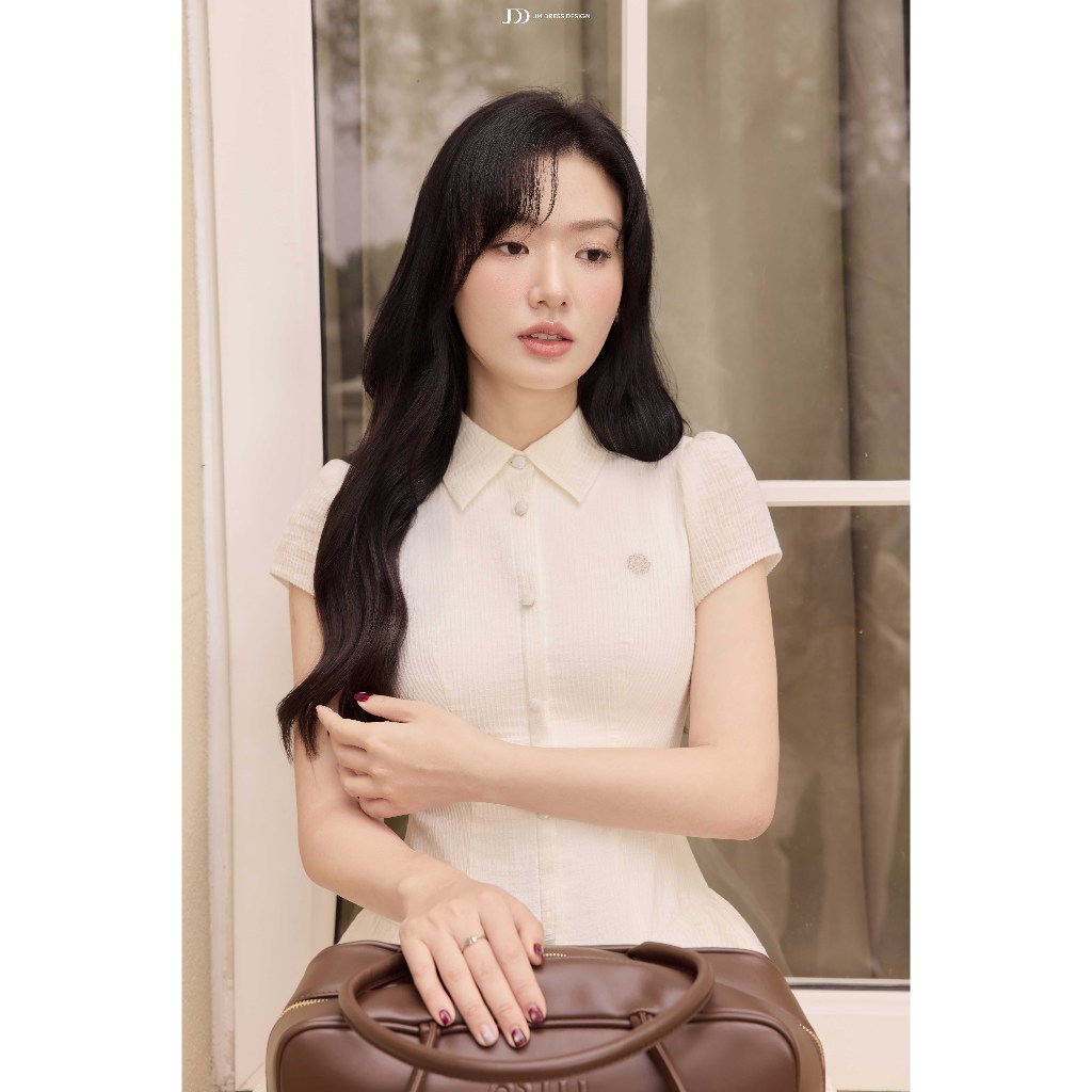 Đầm Xuân Hè Cổ Đức, Nhún Chân 2 Tầng 1S17.2602, Đầm Mini Dáng Ôm Nhẹ Phối Cổ Sơ Mi Chân Váy Xếp Tầng Bồng Nhẹ By JM