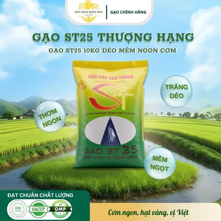 Gạo St25 Bao 10kg Hạt Gạo Dài Gạo Sạch Ngọc Nga, Gạo St25 Chính Hãng Ngon Thơm Dẻo Chuẩn Chất Lượng