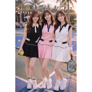 Bộ thể thao nữ pha màu cổ nhật,phong cách tôn dáng cực chất-chơi pickleball,golf,tennis.. Sport