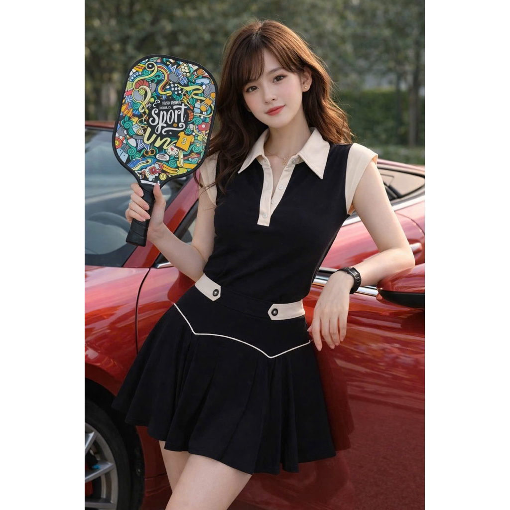 [PICKLEBALL] Bộ thể thao nữ pha màu cổ nhật,phong cách tôn dáng cực chất-chơi pickleball,golf,tennis.. Sport