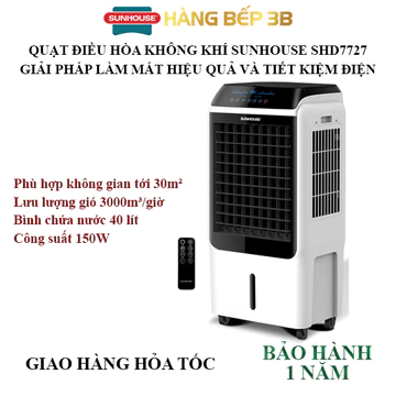 Quạt điều hòa, quạt hơi nước Sunhouse SHD7727 có remote, tạo ion âm lọc không khí - Bảo hành tại nhà