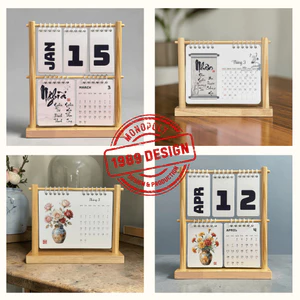 Lịch Khung Đế Gỗ Vintage 2026 - 2027(Thư Pháp, Hoa...)Để bàn làm việc,Decor,phụ kiện chụp hình