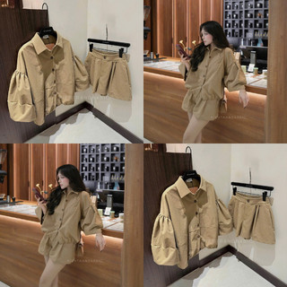 Set áo kiểu nữ cổ đức tay bồng to mix quần short năng động