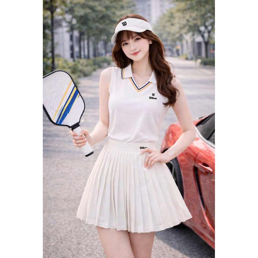 [PICKLEBALL NEW] Bộ tập pickleball nữ, Bộ váy áo sát nách thể thao sport chơi golf, tennis, cầu lông, pickleball