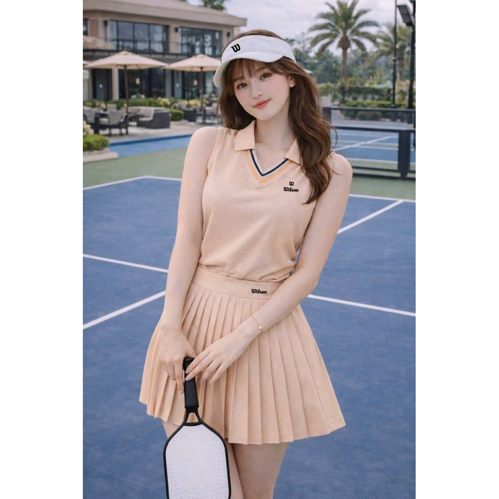 [PICKLEBALL NEW] Bộ tập pickleball nữ, Bộ váy áo sát nách thể thao sport chơi golf, tennis, cầu lông, pickleball