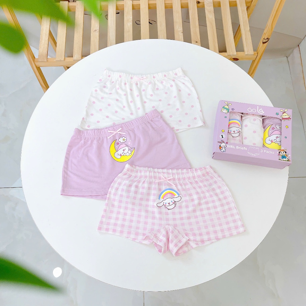 Quần chip đùi bé gái 95% Modal sợi Sồi Lá Homewear A392, combo 3 quần lót trẻ em gái cinnamorol