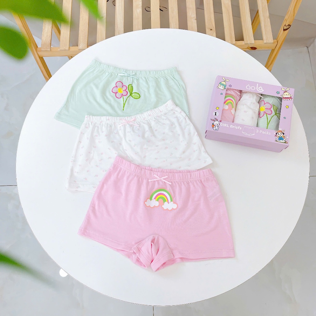 Quần mặc váy bé gái 95% Modal sợi Sồi Lá Homewear A392, combo 3 quần chip trẻ em gái hoa nhí