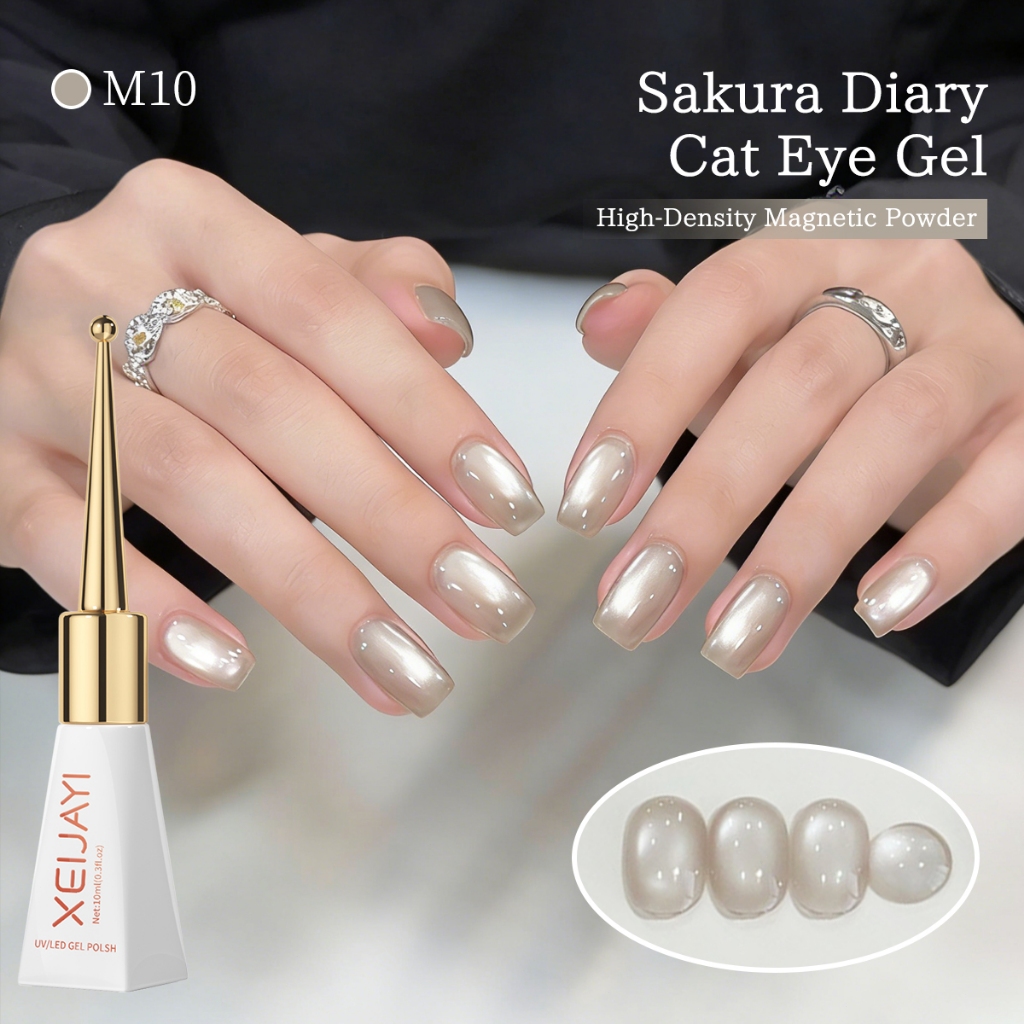 XEIJAYI 10ml - Sơn móng tay dạng gel màu Moonlight Nude Cat Eye, độ bóng lâu trôi, thích hợp sử dụng hàng ngày.
