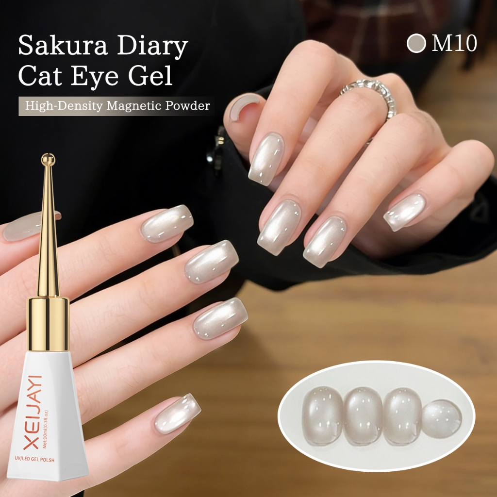 XEIJAYI 10ml - Sơn móng tay dạng gel màu Moonlight Nude Cat Eye, độ bóng lâu trôi, thích hợp sử dụng hàng ngày.
