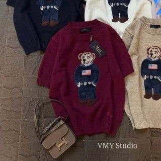 VMY Studio - Áo len tay ngắn thêu gấu cao cấp mềm mại trẻ trung, áo tay ngắn thêu gấu QCCC nữ