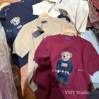 VMY Studio - Áo len tay ngắn thêu gấu cao cấp mềm mại trẻ trung, áo tay ngắn thêu gấu QCCC nữ