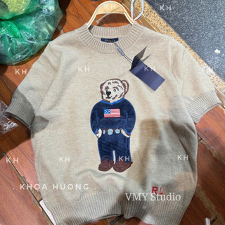 VMY Studio - Áo len tay ngắn thêu gấu cao cấp mềm mại trẻ trung, áo tay ngắn thêu gấu QCCC nữ
