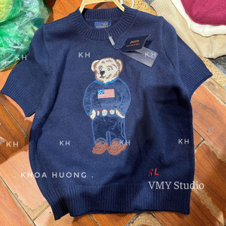 VMY Studio - Áo len tay ngắn thêu gấu cao cấp mềm mại trẻ trung, áo tay ngắn thêu gấu QCCC nữ