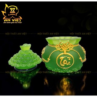 Hũ Đựng Muối Gạo Nước Lưu Ly Mờ - Bộ Đại Bi Tài Lộc - Cao 8cm - Màu Xanh Lá
