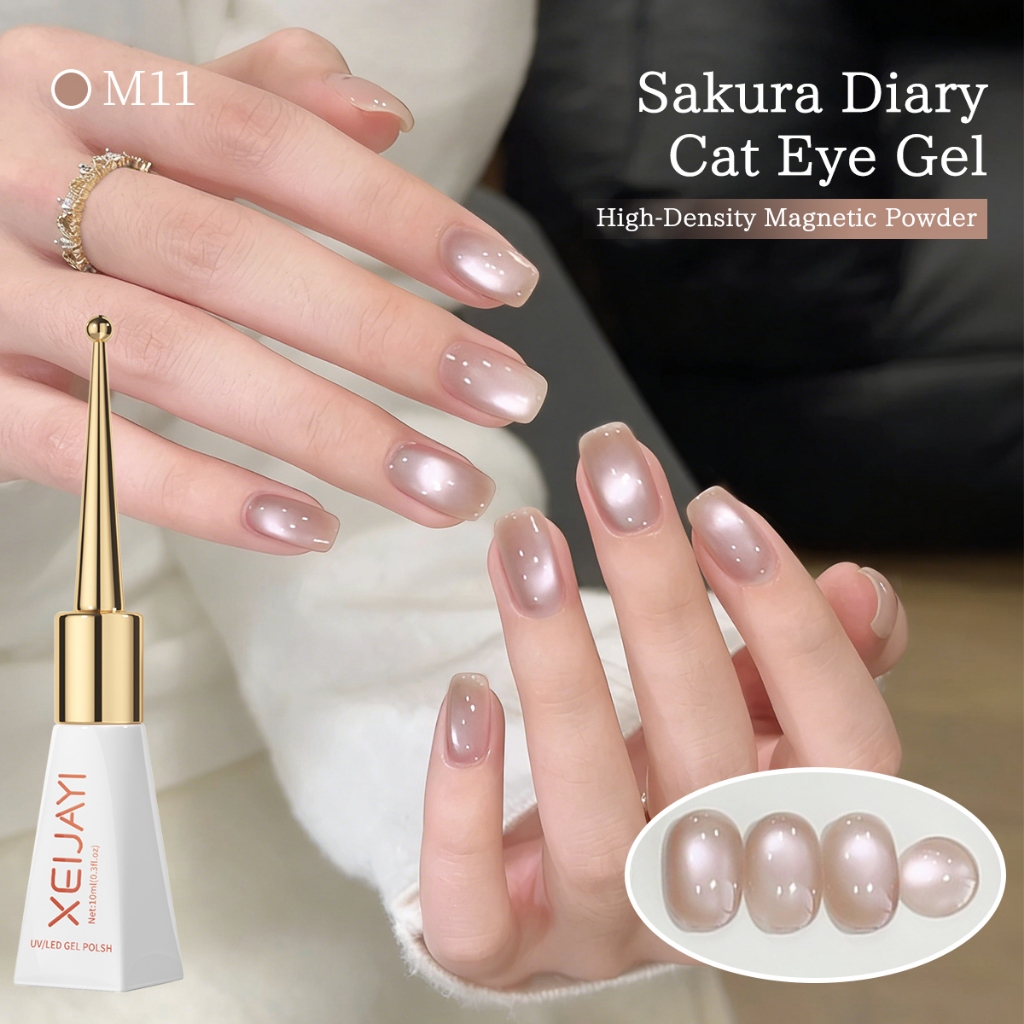 XEIJAYI 10ml - Sơn móng tay gel mắt mèo màu hồng nhạt cho độ bóng lâu dài cho nghệ thuật làm móng tự làm.
