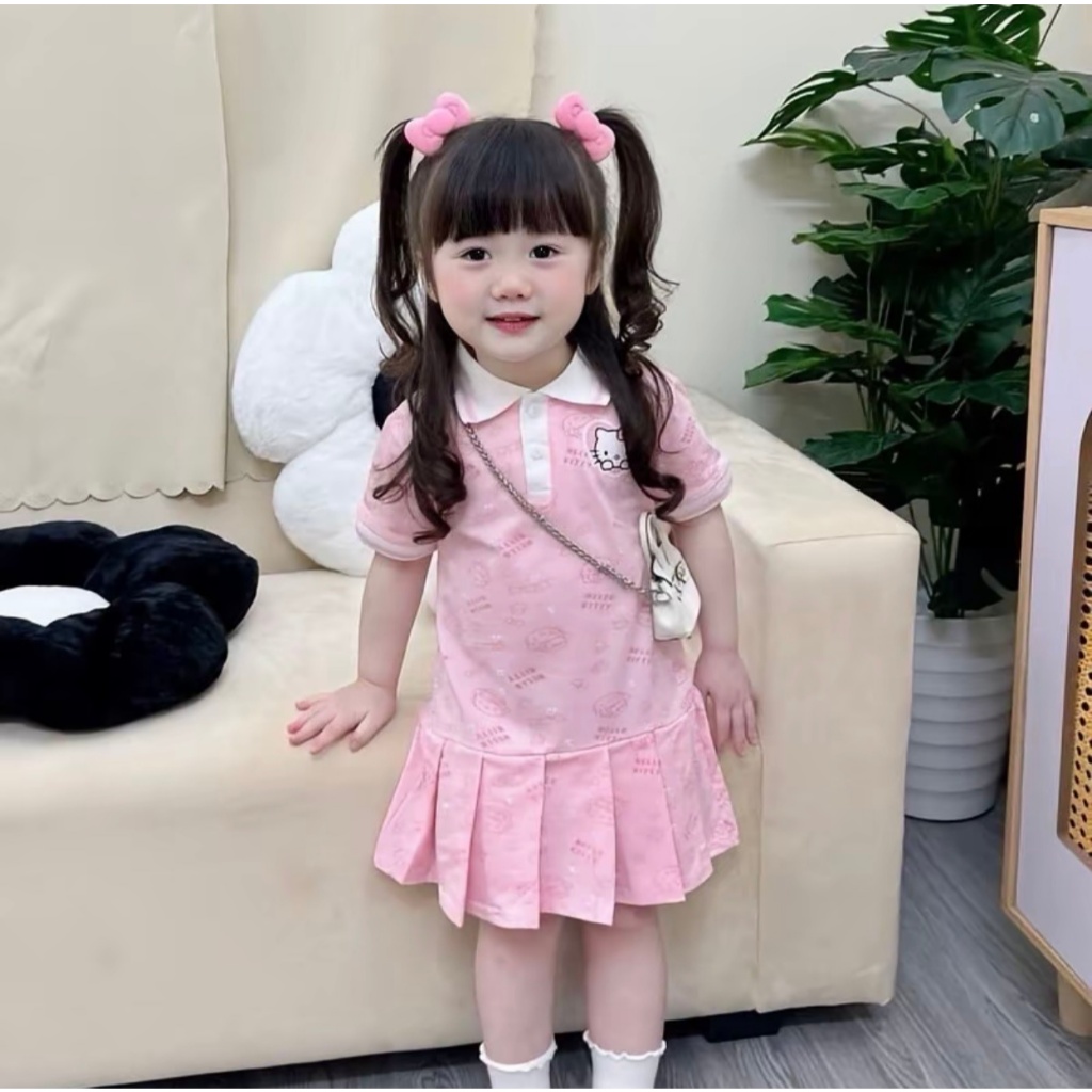 SÉT VÁY POLO ĐUÔI CÁ IN HÌNH KITY DỄ THƯƠNG CHO BÉ CHẤT LIỆU COTTON MỀM MẠI THOÁNG MÁT CHOP BÉ